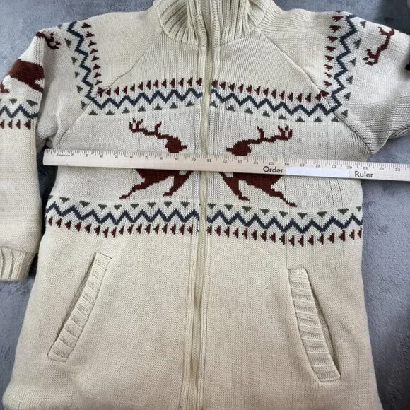 Vintage International Jacket Mens Small Reversible Deer Knit Lined 80s - Picture 6 of 16